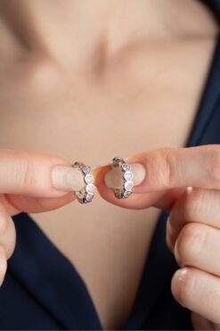 Silvano Jewelry 925 Ayar Gümüş Pembe Kalpli Halka Küpe