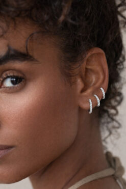 Sacce Scarves&Accessories Taşlı Minimal Halka Küpe Seti 3 Parça Gümüş Renkli