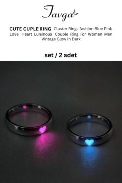 TAVGA 2li Silver Couple Ring Neon Işıklı Sevgili Aşk Yüzük Seti Mavi Ve Pembe