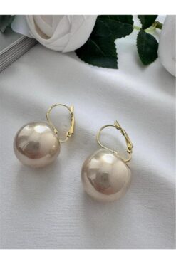 Pelin Aksesuar Bej Top İncili Küpe