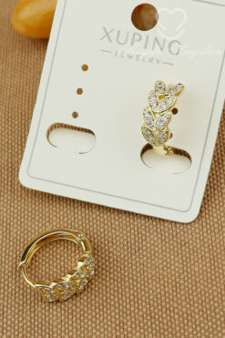 Keyifli Hayaller Xuping Vip Küpe - Xuping Taşlı Yaprak Model Halka Xuping 14K Küpe Kararmaz Solmaz 1,3cm