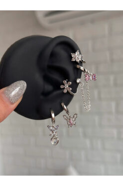 h&b design jewel Lila Kelebekli 6 Lı Küpe Seti