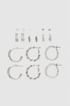 Stradivarius 9'lu Set Halka Küpe, Parlak ve Suni İnci