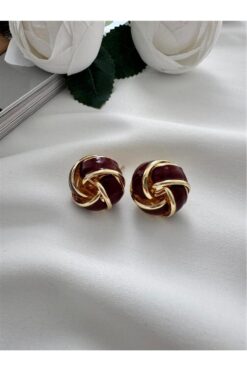 Pelin Aksesuar Bordo Vintage Düğüm Küpe