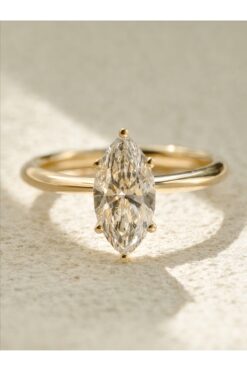 QA Quella Accessories ÖZEL SERİ MARKİZ KESİM İRİ TEK TAŞ ZİRKON 14 AYAR ALTIN KAPLAMA AYARLANABİLİR GOLD YÜZÜK