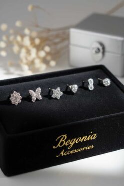 Begonia Accessories 925 Ayar Gümüş 6 Adet Zirkon Taşlı Hızma Küpe Olarak Kullanıma Uygun Ürün Set 3