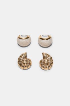 Stradivarius 2'li mineli deniz kabuğu küpe seti