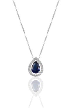 Söğütlü Silver Gümüş Rodyumlu Safir Taşlı Damla Modeli Kolye Sgtl11005lacı