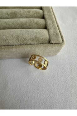 ringbox Gold Çiçek Tamtur Çelik Yüzük