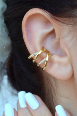 Sacce Scarves&Accessories Gold Renkli Çapraz Atmalı X Çok Sıralı Earcuff Kıkırdak Küpesi