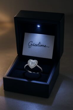 DMR Accessoire ışıklı kutuda çelik kalp ciddi ilişki yüzüğü ayarlanabilir sevgililer günü hediyesi