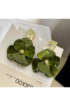 Pelin Aksesuar Yeşil Sedefli Büyük Çiçek Küpe