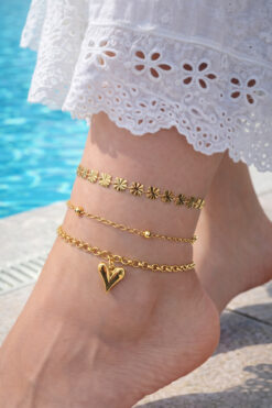 SEZİNİN TAKI DÜKKANI Altın kaplama 3 lü kombin summer shine kadın halhal seti