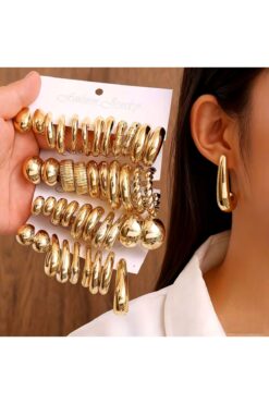 HISCOSMETIC Kadın Gold Halka-Kalp-Gözyaşı-Asimetrik Küpe(RASTGELE 1 ÇİFT GÖNDERİLİR )