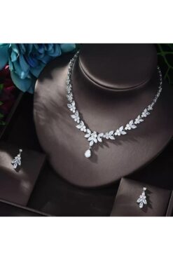 VİYA Grace Min Zirkon Taşlı Takı Seti Kolye Küpe Hediye Set Düğün Takı Seti