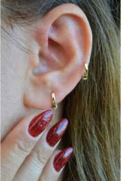 Sacce Scarves&Accessories 14K Altın Kaplama Zirkon Taşlı Mini Halka Küpe – 8 mm Hipoalerjenik