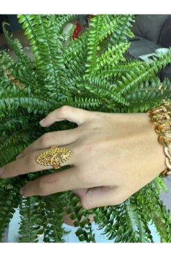 Blotch Altın Kaplama İmitasyon Bire bir 22 Ayar Altın İşçiliğinde Yüzük Ayarlanabilir