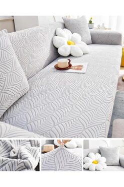 ARİFE HOME Yaprak desen 3 Kişilik Lastikli Kanepe Örtüsü | Lastikli Koltuk Örtüsü | koltuk kılıfı gri