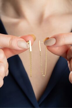 Silvano Jewelry 925 Ayar Gümüş Gold Zincir Küpe