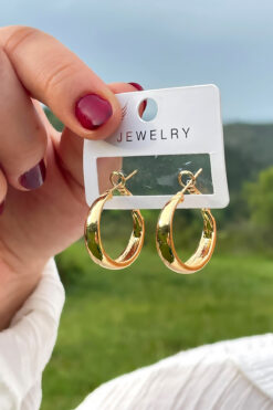 TAKIPORT Altın Renk Minimal Oval Halka Küpe – Şık Günlük Kadın Küpe