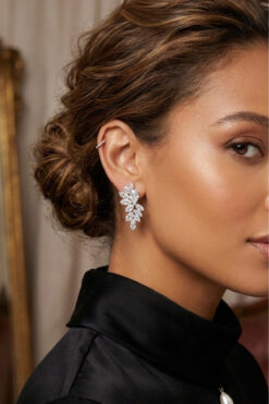 Happyline Gümüş Kaplama Gelin Küpesi Zirkon Taşlı Şık Küpe, Küpe Davet Düğün Nişan Küpesi