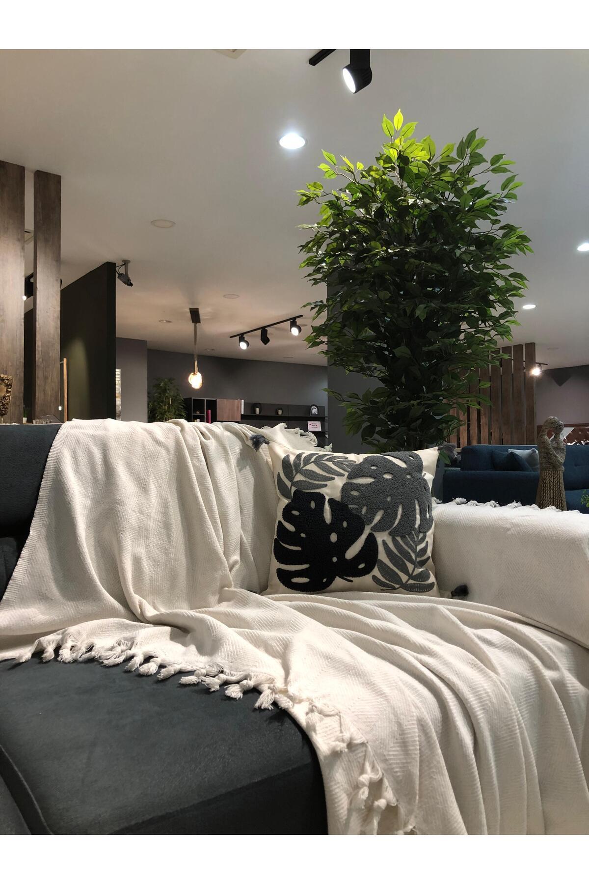 LUWİNO HOME Renge Renk El Bağlama Koltuk Örtüsü Ekru 180*200 Cm