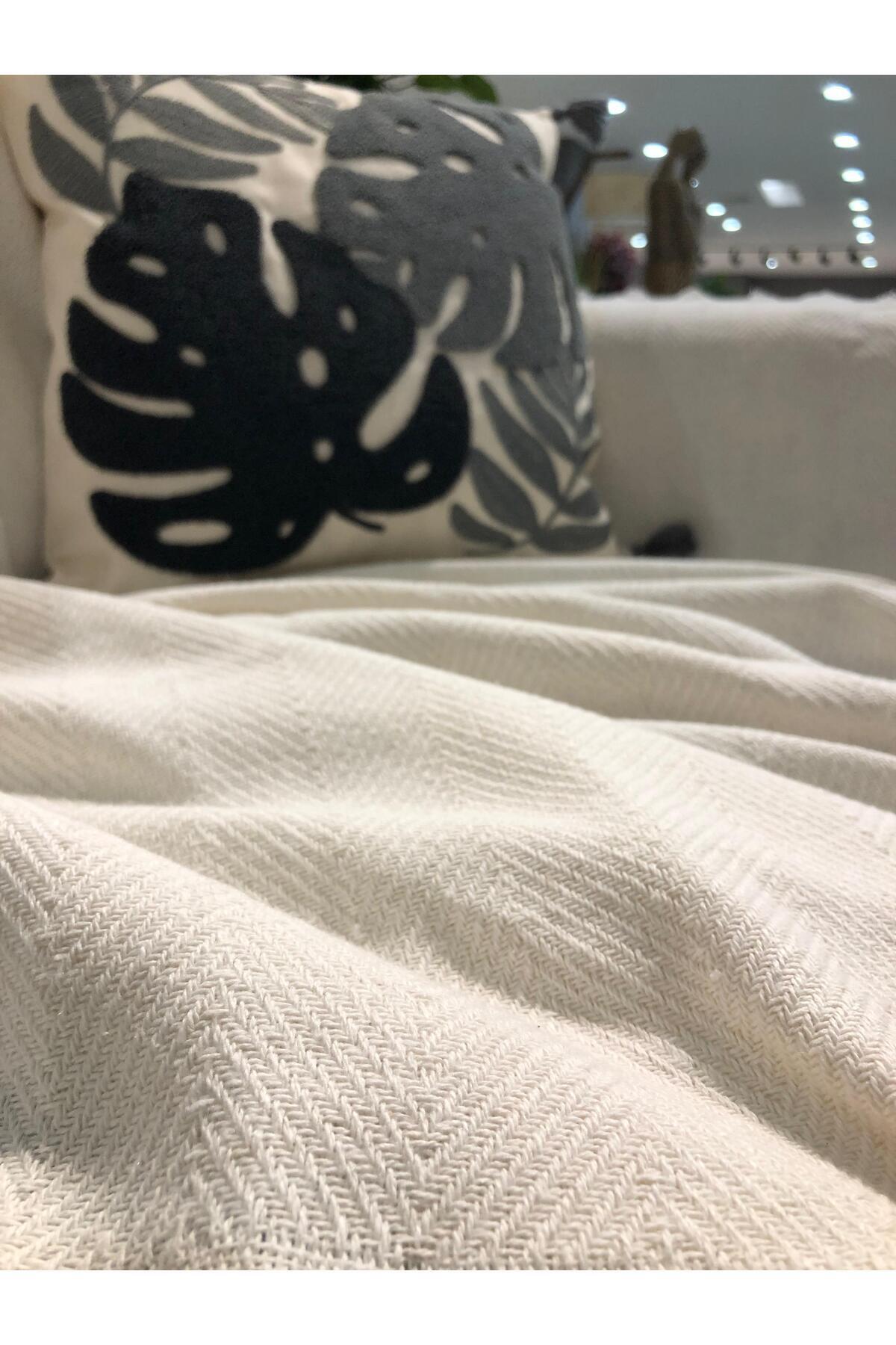 LUWİNO HOME Renge Renk El Bağlama Koltuk Örtüsü Ekru 180*200 Cm - Görsel 3