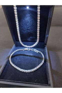 anadolusilver Işıklı Kutu Hediyeli 925 Ayar Gümüş Su Yolu Kolye Ve Suyolu Bileklik Seti