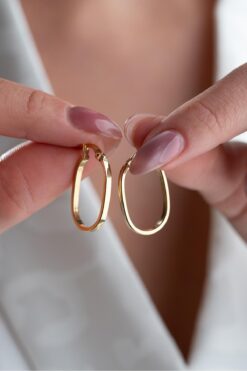 Nereze 925 Ayar Gümüş Bereketi Gold Kaplama U Model Şarnel Küpe