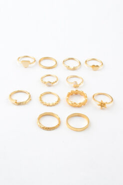 Sortie Aksesuar Üçgen Yıldız ve Yaprak Figürlü 12'li Beyaz Mineli Kombin Yüzük Seti