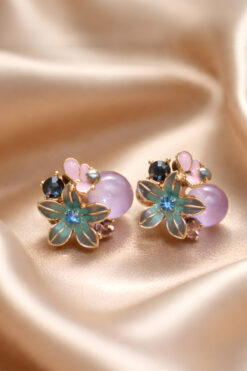 NBS Beautiful Naturel Stones Kadın Küpe Çiçek, Kelebek Zirkon Taşlı Kaliteli