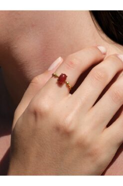 esha Minimal Doğal Taş Akik Doğal Taşlı Otantik Ayarlanabilir Kadın Yüzük