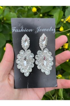 ANZE beyaz  kristal taşlı gelin küpesi