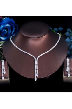 HUBANN Gümüş Kaplama Zirkon Taşlı Rhinestone Su Yolu Kolye Küpe Seti Gelin Seti Parti Davet Seti