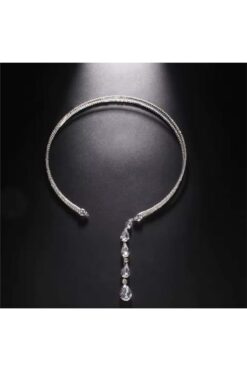 Pelin Aksesuar Silver Damla Kristalli Choker Kolye
