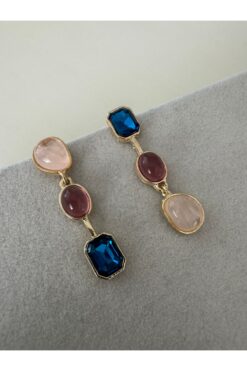 Pelin Aksesuar Renkli Taşlı Asimetrik Küpe