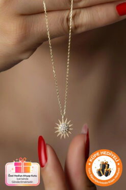 Lucente Jewellery 925 Ayar Güneş Kolye Gold Gümüş Kaplama Özel Taşlı Hediyelik Özel Gün Hediyesi Güneşli Kolye