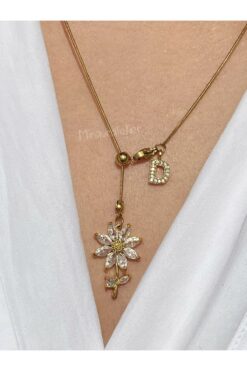 Miraura Atelier Asansörlü Çelik Zincir Harfli Papatya Kolye