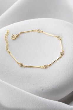 Nereze 925 Ayar Gümüş Bereketi Gold Kaplama Zirkon Taşlı Çubuk Model Bileklik