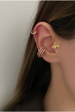 Okkostore Kadın Taşlı Üç Sıralı Kıkırdak Küpe Earcuff