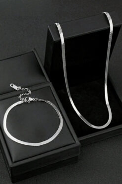 The Collection Paslanmaz Garantili Yassı Italyan Gümüş Çelik Kolye Ve Bileklik Seti