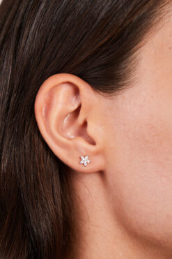 Elika Silver 925 Ayar Gümüş Damla Kesim Zirkon Taşlı Lotus Çiçek Küpe