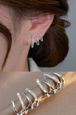 Diloshtrend Design Kadın Küpe Gümüş Ton Zirkon Taş