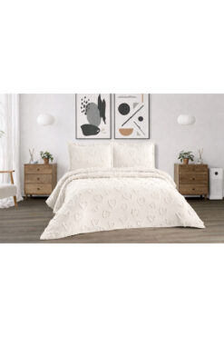 diabella Kalpli 3 Parça Çift Kişilik Yatak Örtüsü Krem