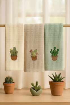 Pilloveland Kurulama Bezi - Nakışlı Mutfak Havlusu - 40 X 60 Cm - Kaktüs