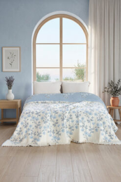 luxtex Çift Taraflı, Çiçek Desenli, 5 Katlı Müslin Yatak Örtüsü Seti, 220 x 240 cm, 2 Yastıklı