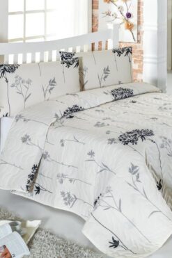 Enlora Home Kapitone Yatak Örtüsü Seti Çift Kişilik Efil Bej-Gri