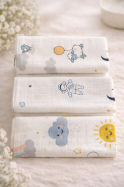 EIFIN Çok Amaçlı Müslin Örtü & Battaniye 3'lü Set %100 Pamuk Oeko-tex Sertifikalı Kutulu