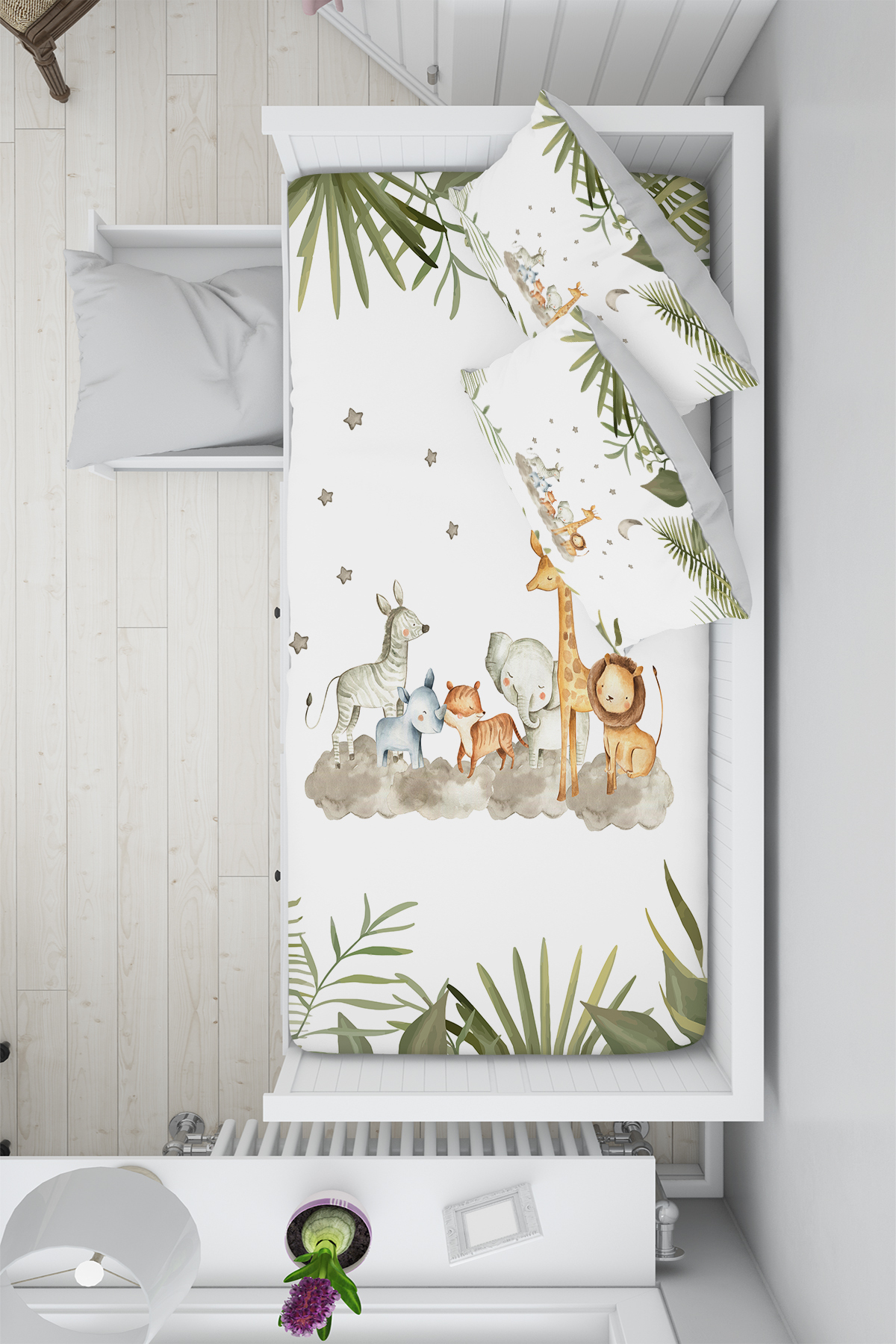 Talia Home Safari Sevimli Hayvanlar Desenli 100x200 Montessori Yatak Çocuk Nevresim Takımı TLAM-041