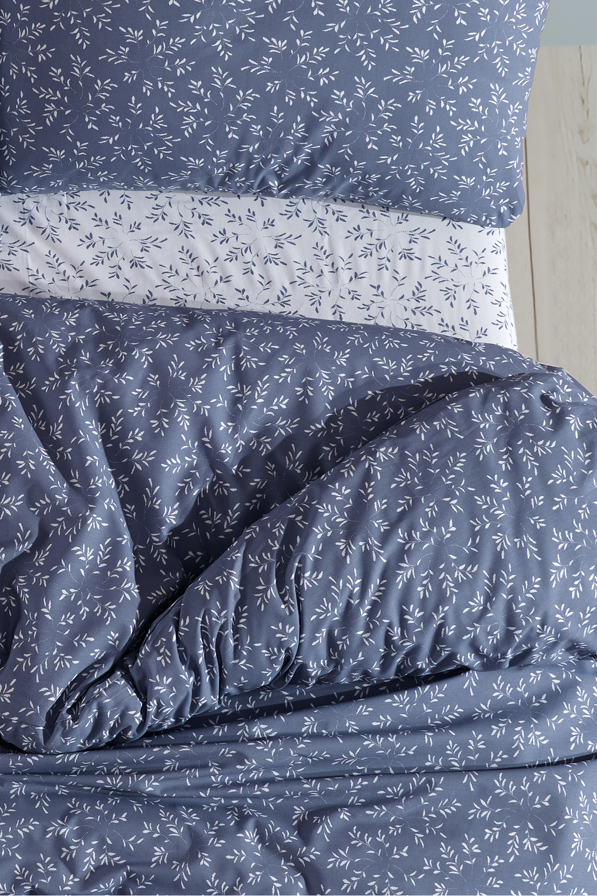 LADYNİL Lastikli Çarşaflı %100 Pamuk Çift Kişilik Nevresim Takımı Mavi Başak - Görsel 3